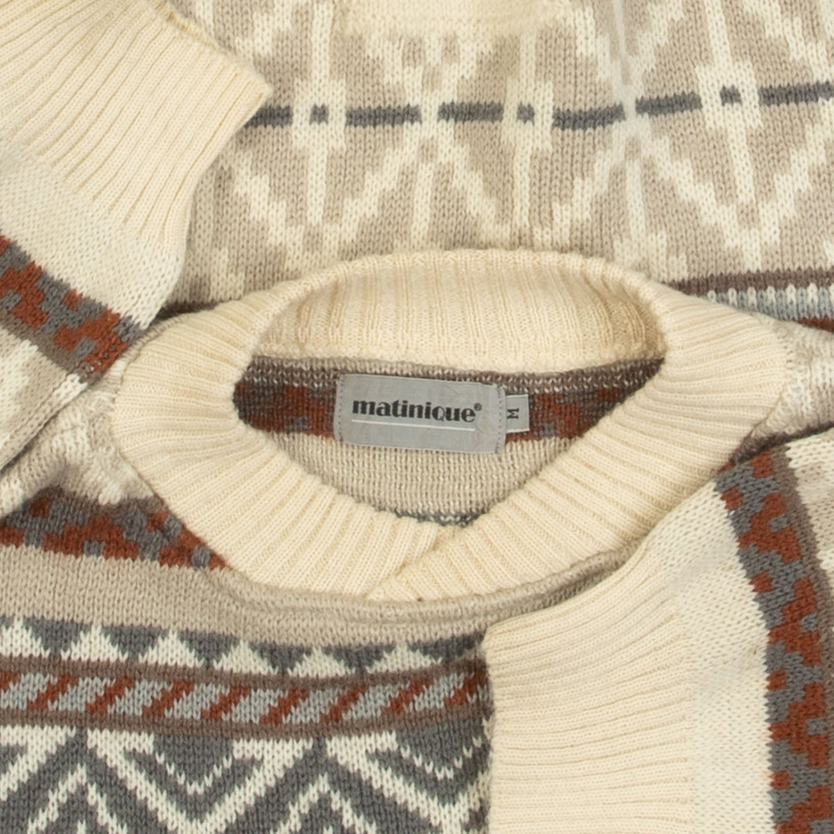 MEN'S VINTAGE 1990S PATTERNED KNITTED JUMPER - MEDIUM
