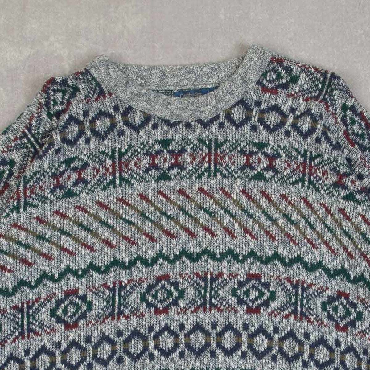 MEN'S VINTAGE 1990S PATTERNED KNITTED JUMPER - X-LARGE