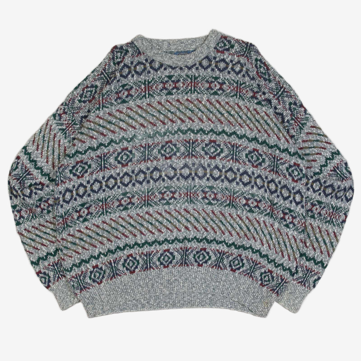 MEN'S VINTAGE 1990S PATTERNED KNITTED JUMPER - X-LARGE