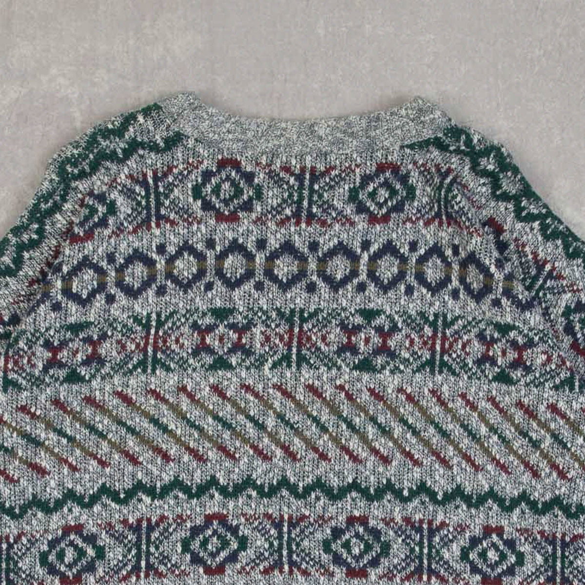 MEN'S VINTAGE 1990S PATTERNED KNITTED JUMPER - X-LARGE