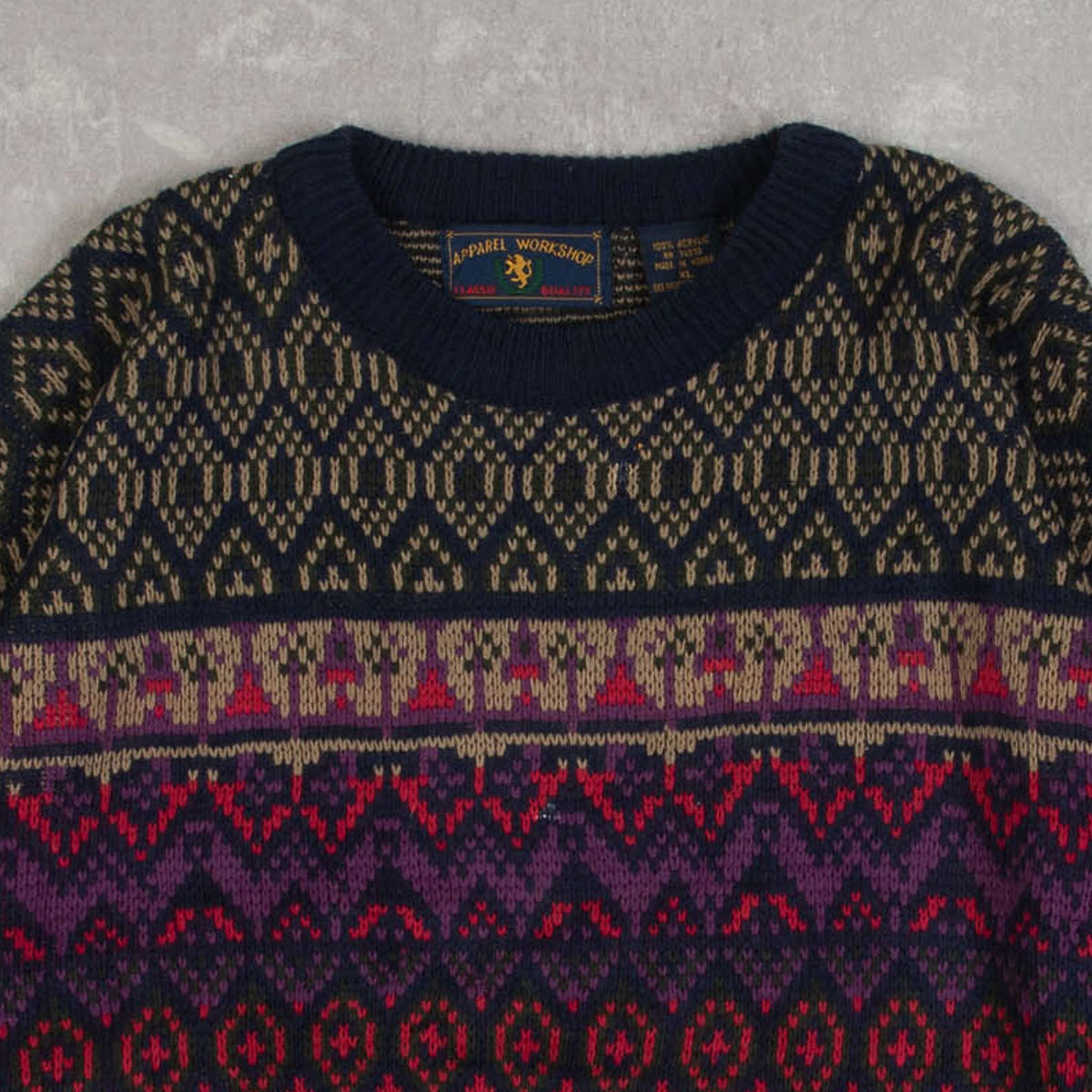 MEN'S VINTAGE 1990S PATTERNED KNITTED JUMPER - X-LARGE