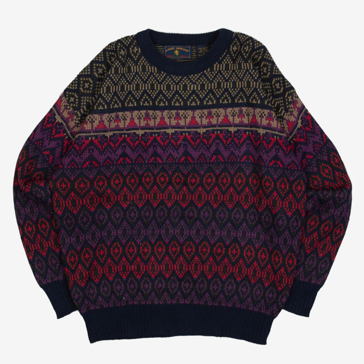 MEN'S VINTAGE 1990S PATTERNED KNITTED JUMPER - X-LARGE