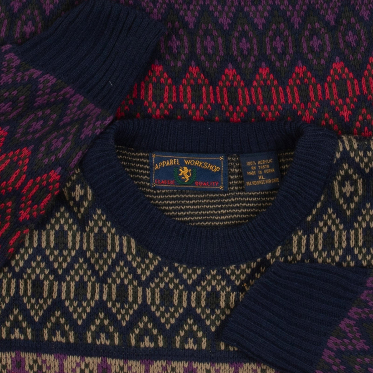 MEN'S VINTAGE 1990S PATTERNED KNITTED JUMPER - X-LARGE