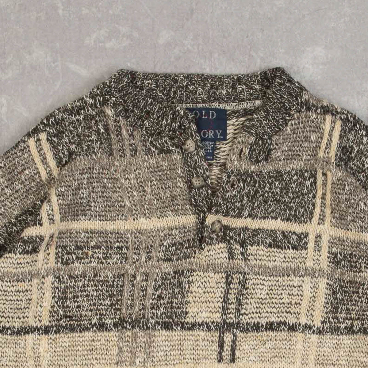 MEN'S VINTAGE 1990S QUARTER BUTTONED CHECKED KNITTED JUMPER - MEDIUM