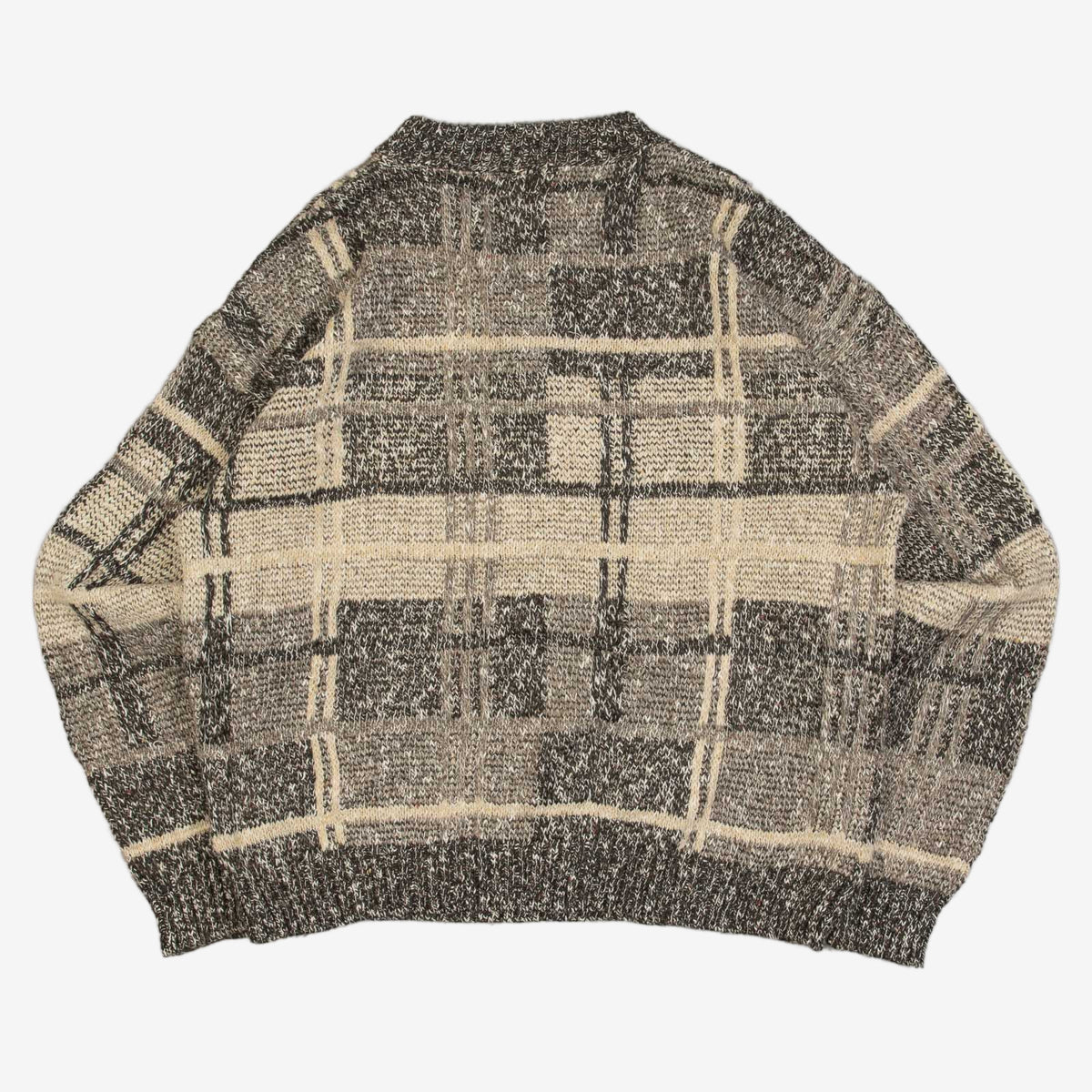 MEN'S VINTAGE 1990S QUARTER BUTTONED CHECKED KNITTED JUMPER - MEDIUM