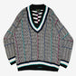 MEN'S VINTAGE 1990S STRIPED PATTERNED KNITTED JUMPER - X-LARGE
