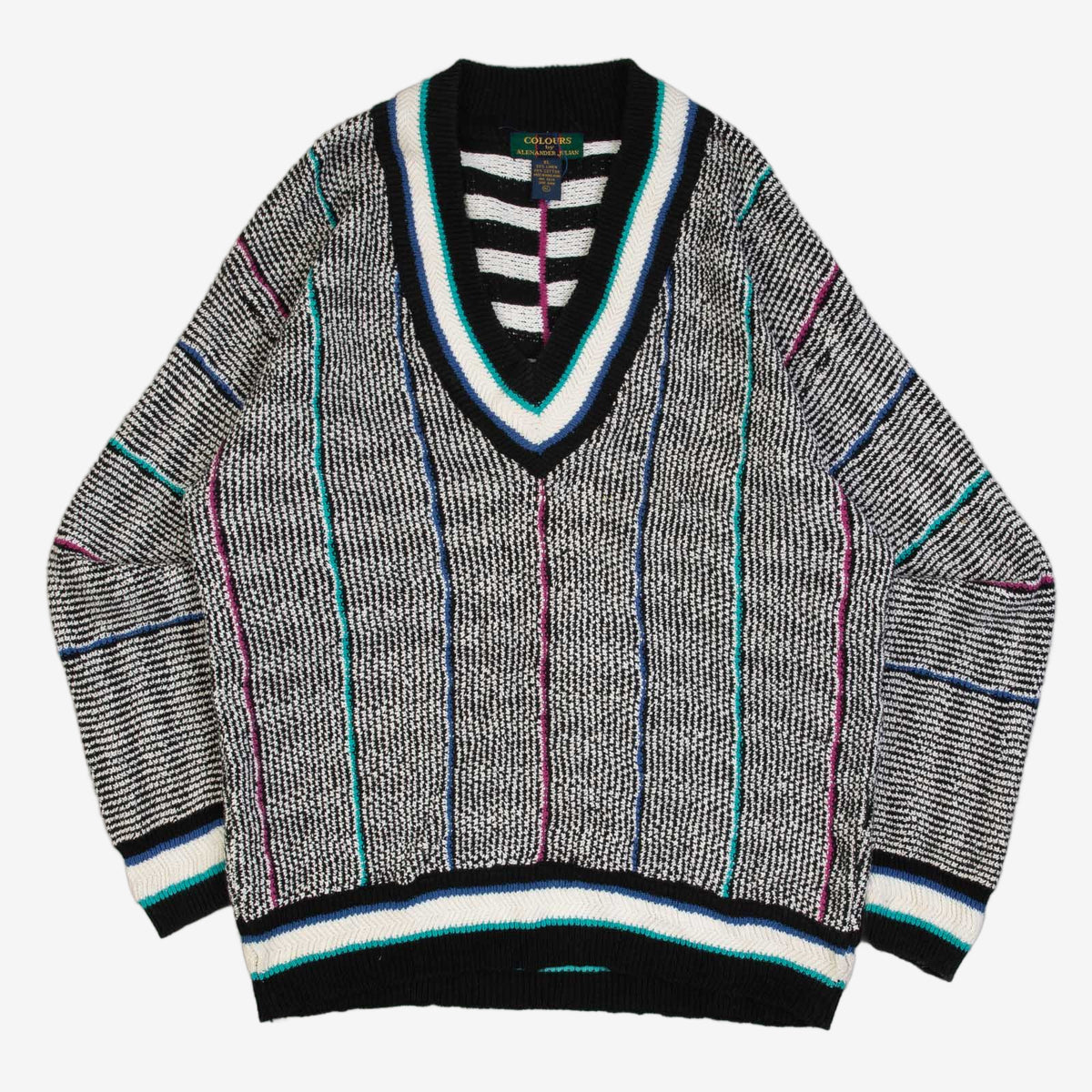 MEN'S VINTAGE 1990S STRIPED PATTERNED KNITTED JUMPER - X-LARGE