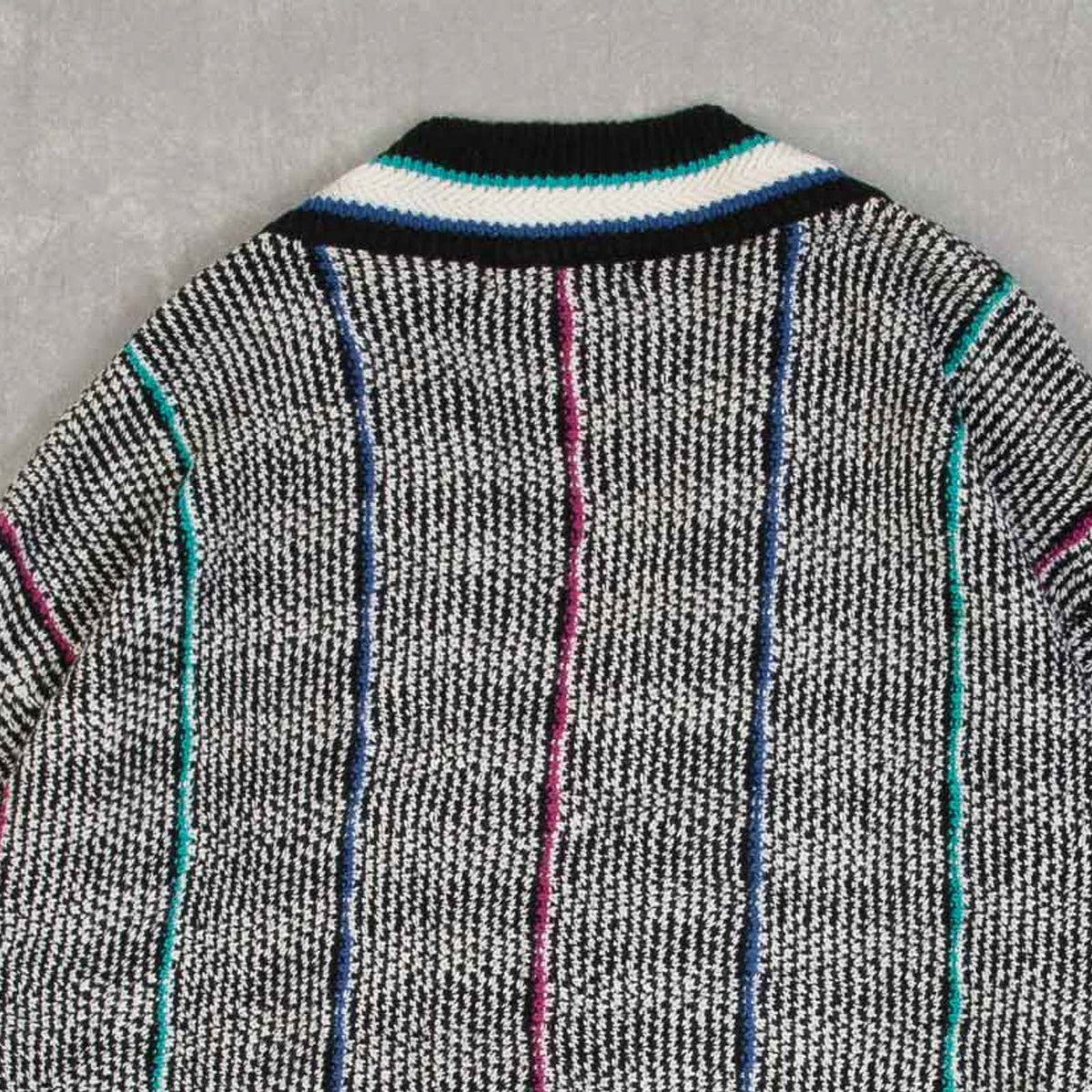 MEN'S VINTAGE 1990S STRIPED PATTERNED KNITTED JUMPER - X-LARGE