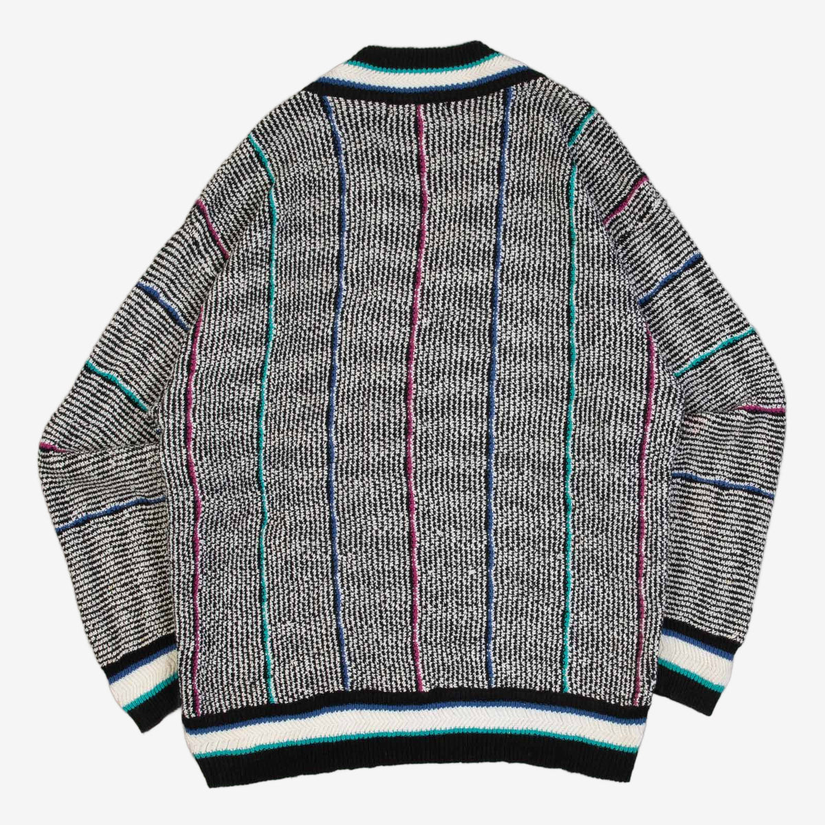 MEN'S VINTAGE 1990S STRIPED PATTERNED KNITTED JUMPER - X-LARGE