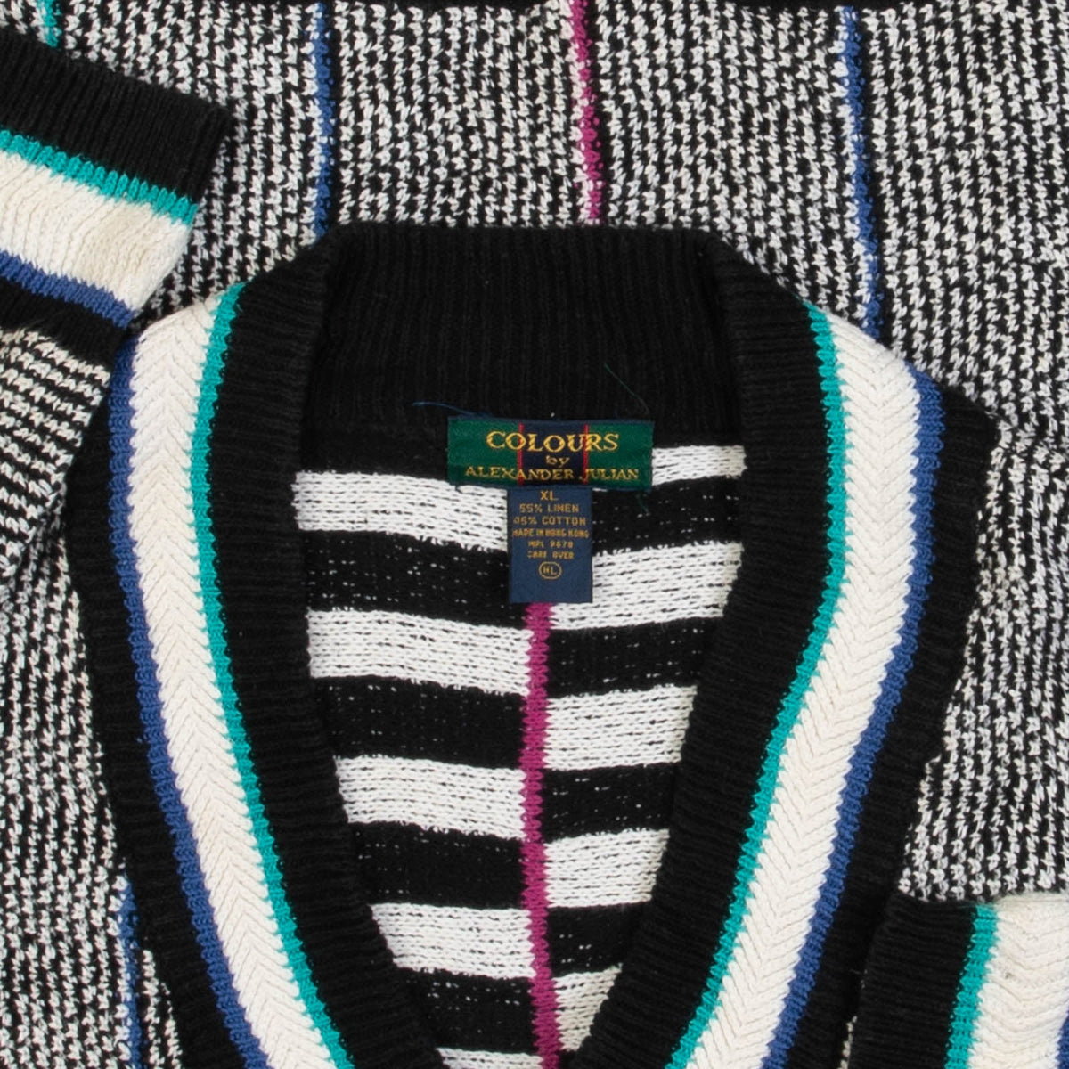 MEN'S VINTAGE 1990S STRIPED PATTERNED KNITTED JUMPER - X-LARGE