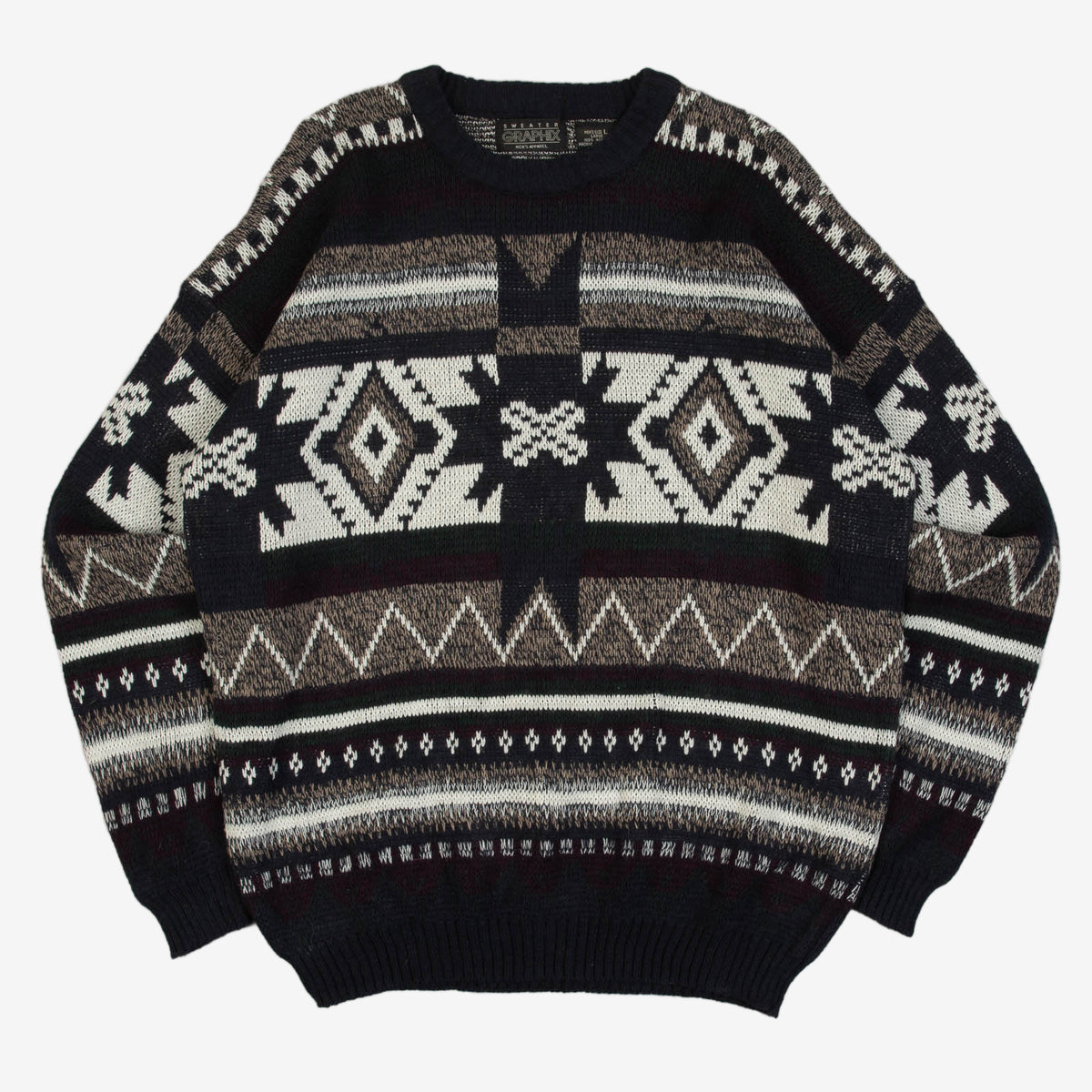 MEN'S VINTAGE 1990S PATTERNED KNITTED JUMPER - LARGE