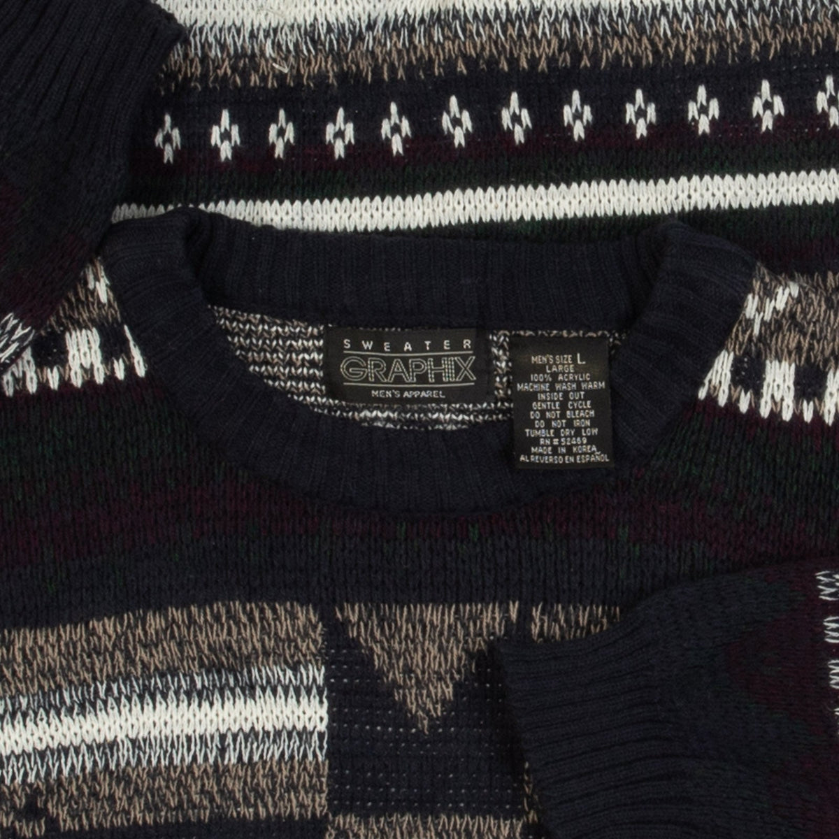 MEN'S VINTAGE 1990S PATTERNED KNITTED JUMPER - LARGE