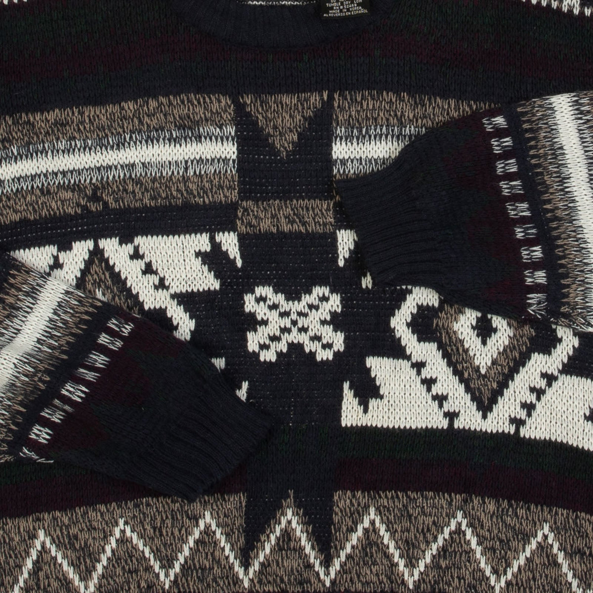 MEN'S VINTAGE 1990S PATTERNED KNITTED JUMPER - LARGE