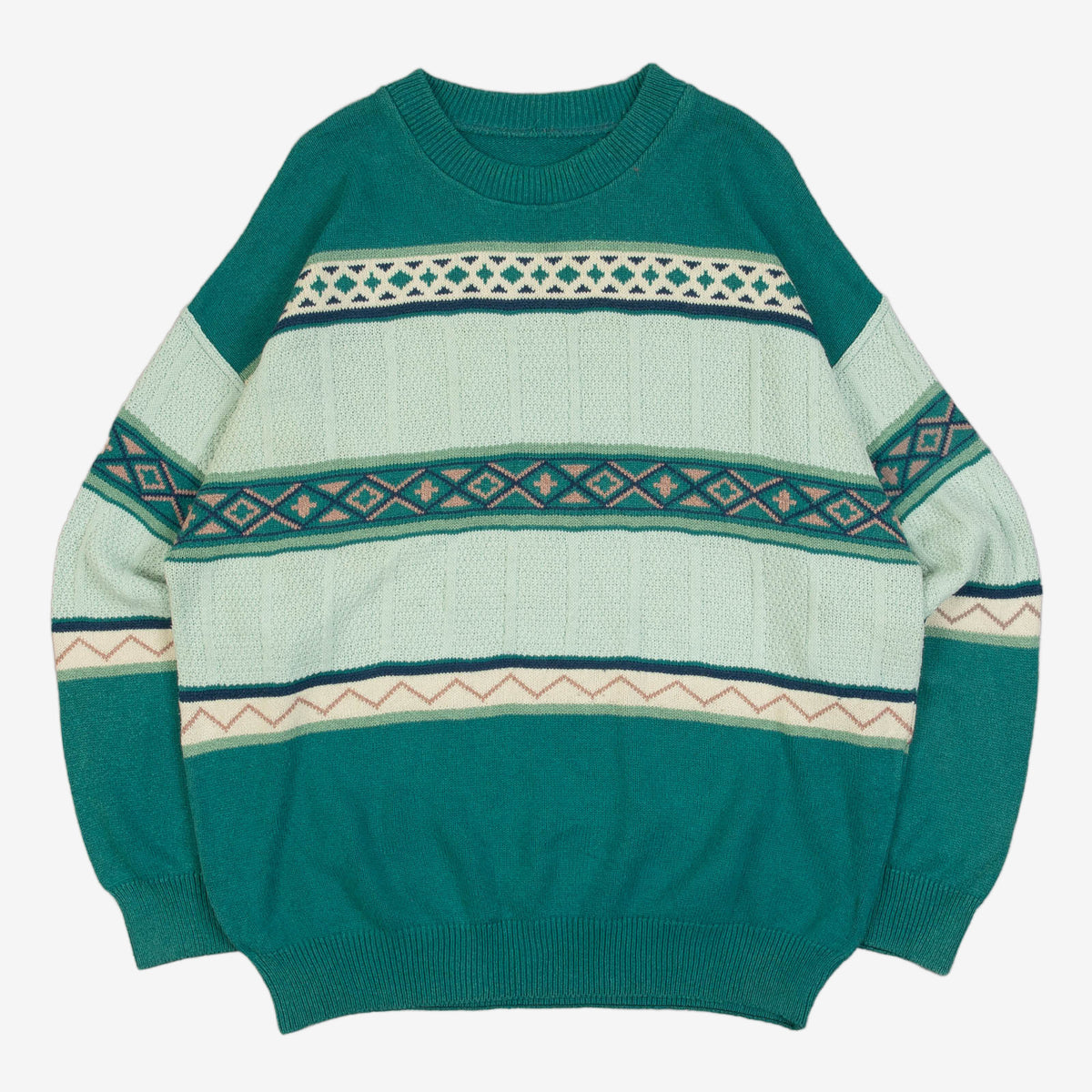 MEN'S VINTAGE 1990S STRUCTURED PATTERNED KNITTED JUMPER - X-LARGE