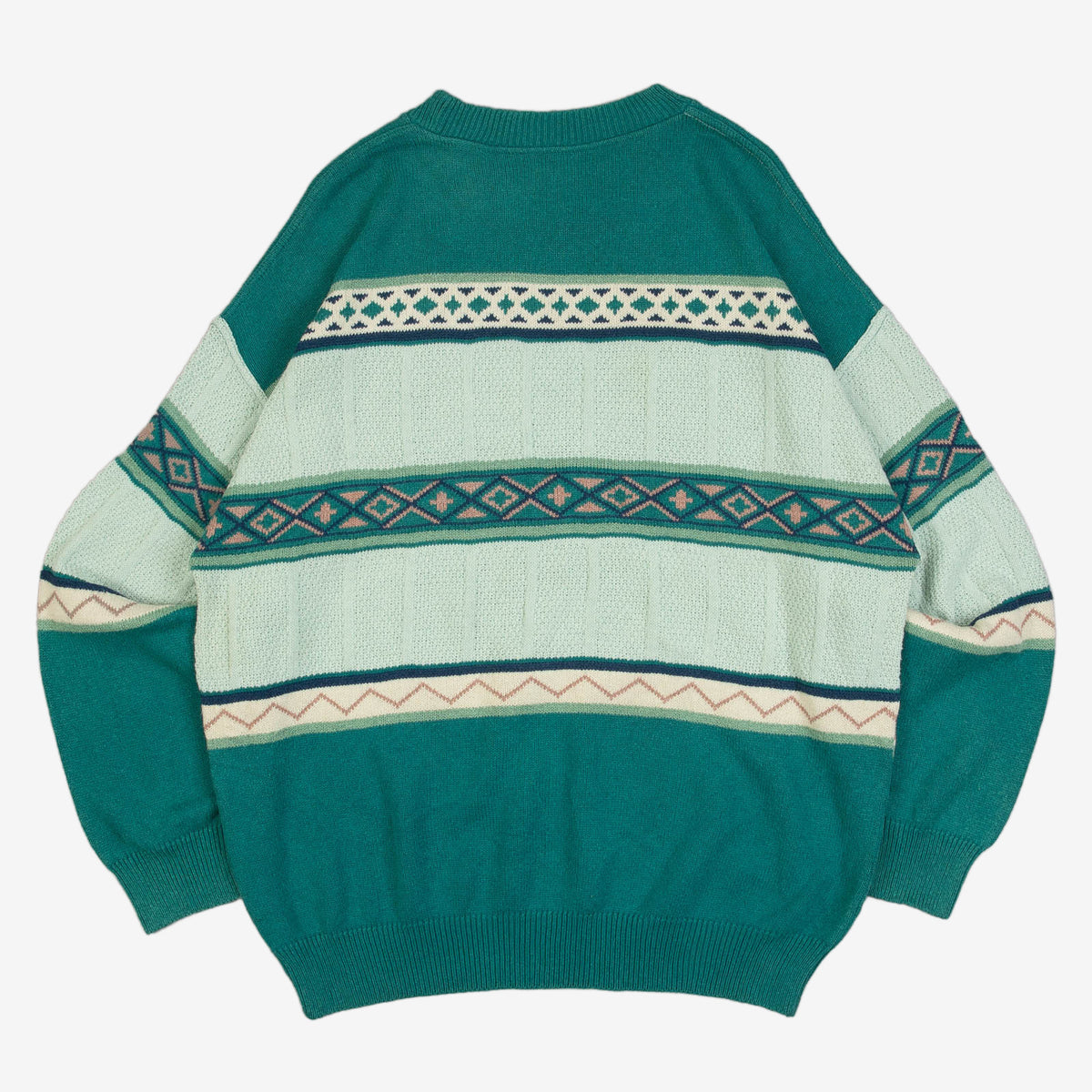 MEN'S VINTAGE 1990S STRUCTURED PATTERNED KNITTED JUMPER - X-LARGE