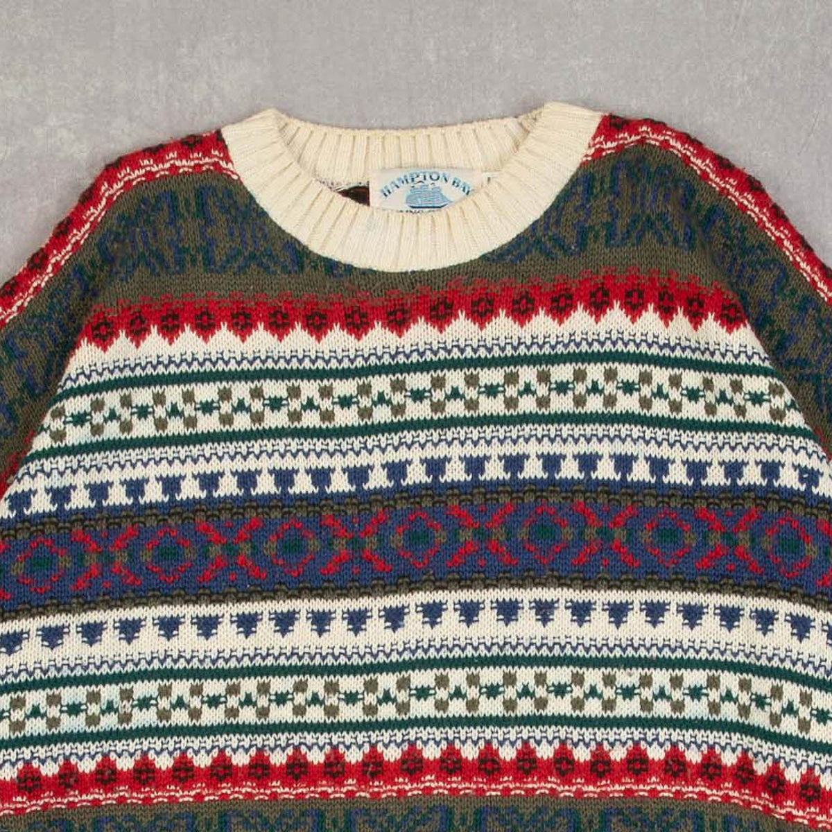 MEN'S VINTAGE 1980S STRUCTURED PATTERNED KNITTED JUMPER - LARGE
