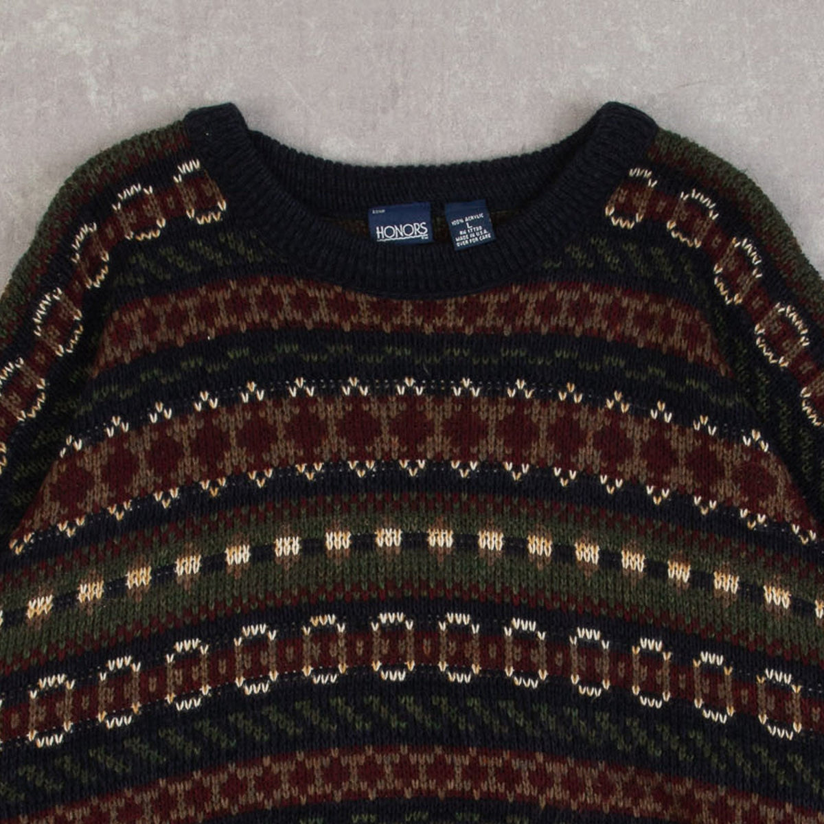 MEN'S VINTAGE 1990S PATTERNED KNITTED JUMPER - LARGE