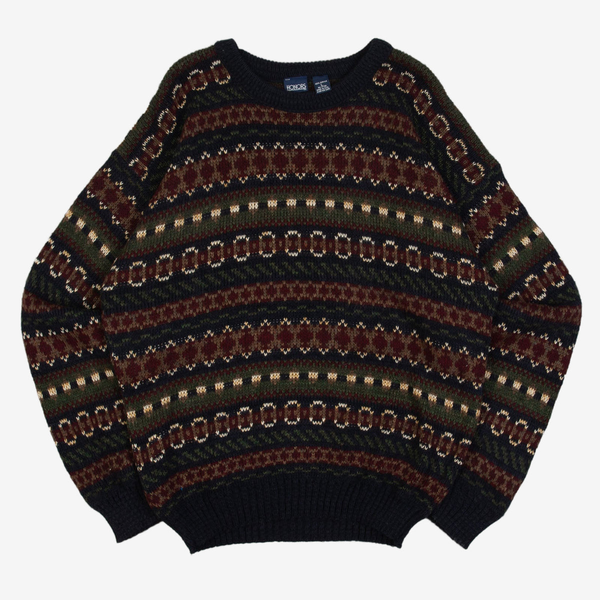 MEN'S VINTAGE 1990S PATTERNED KNITTED JUMPER - LARGE