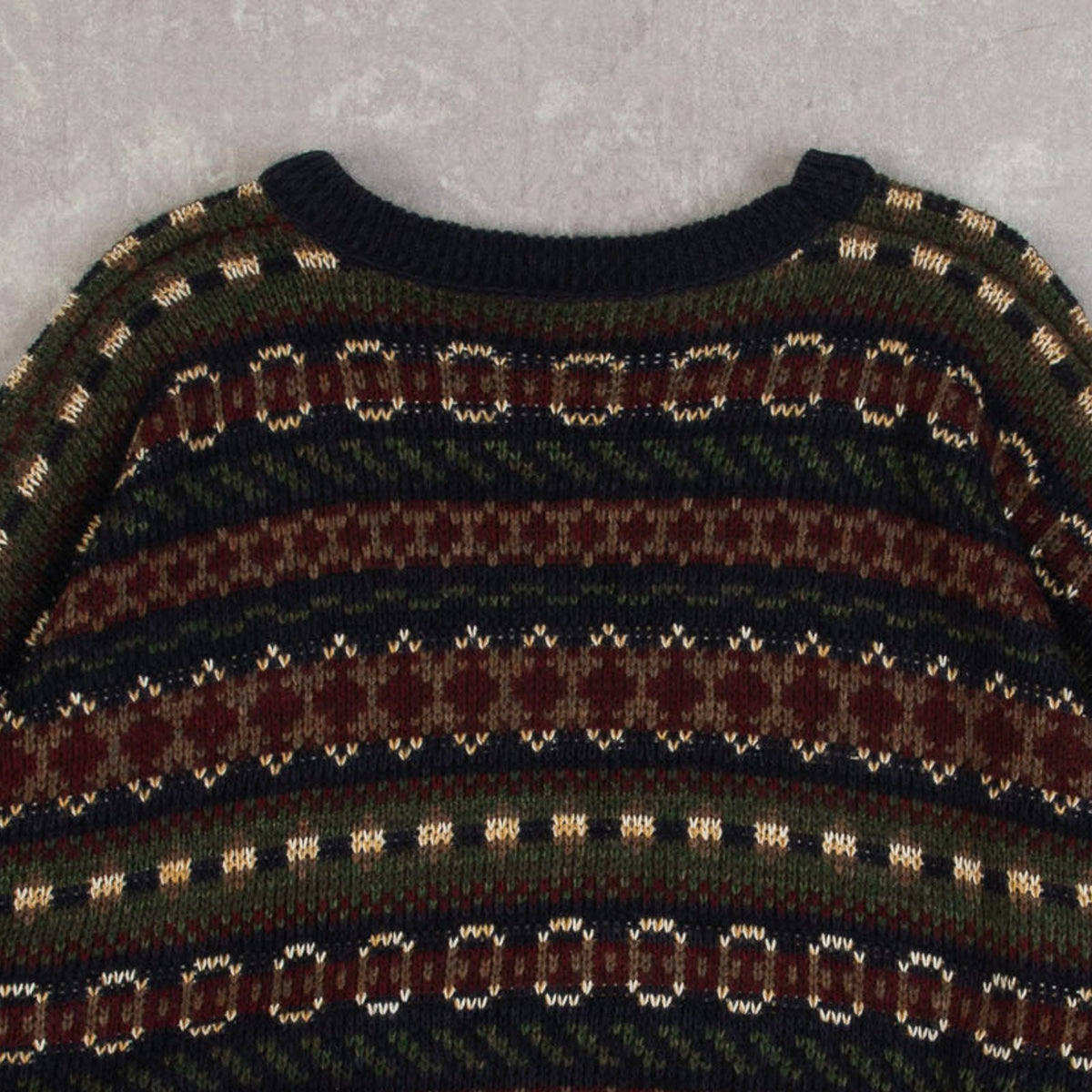 MEN'S VINTAGE 1990S PATTERNED KNITTED JUMPER - LARGE