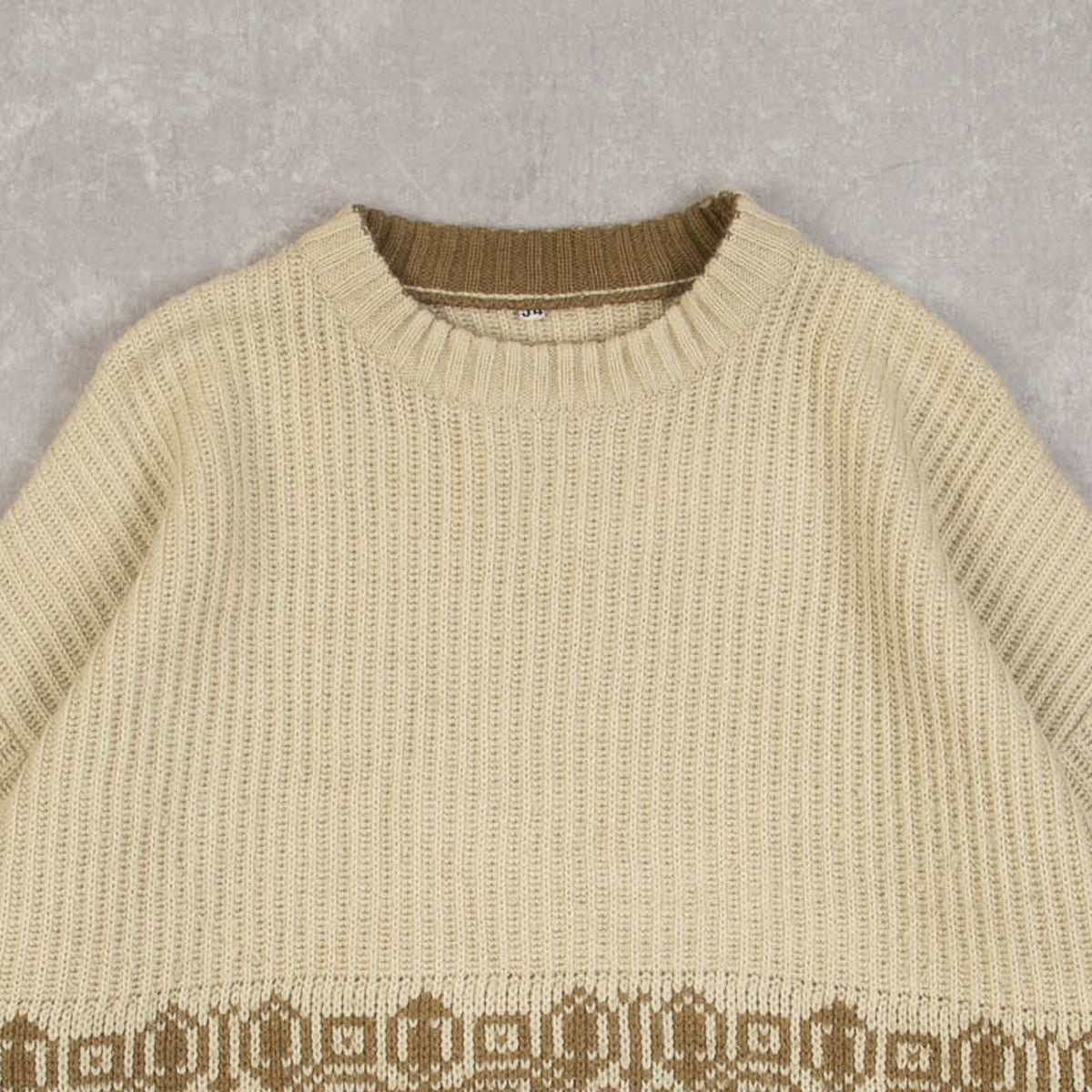 MEN'S VINTAGE 1980S PATTERNED RIBBED KNITTED JUMPER - LARGE