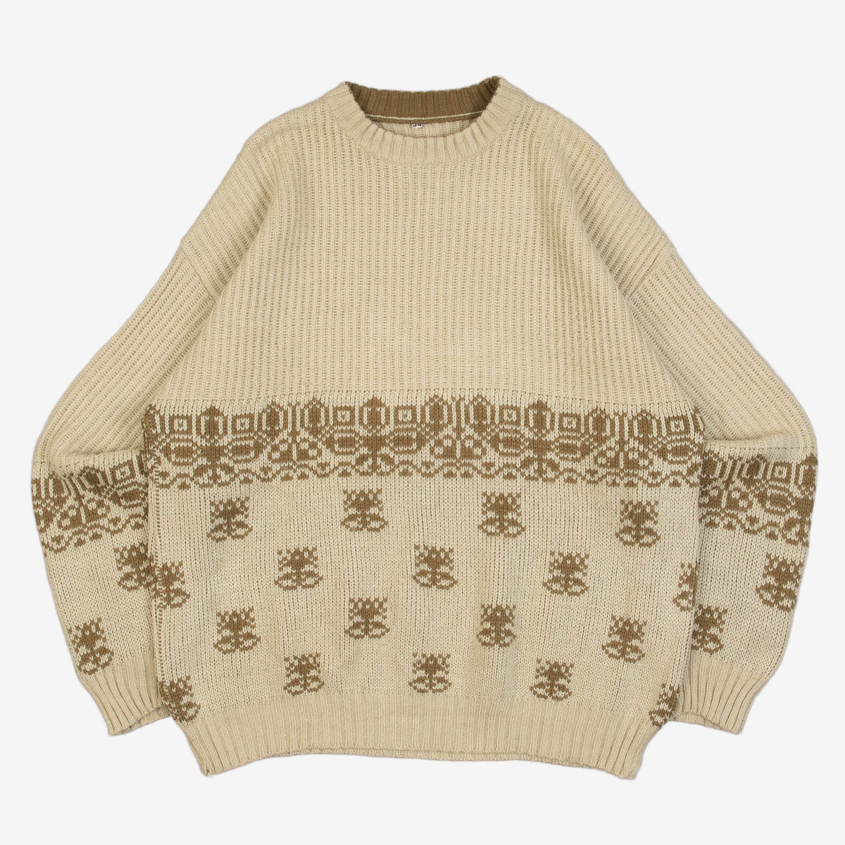 MEN'S VINTAGE 1980S PATTERNED RIBBED KNITTED JUMPER - LARGE