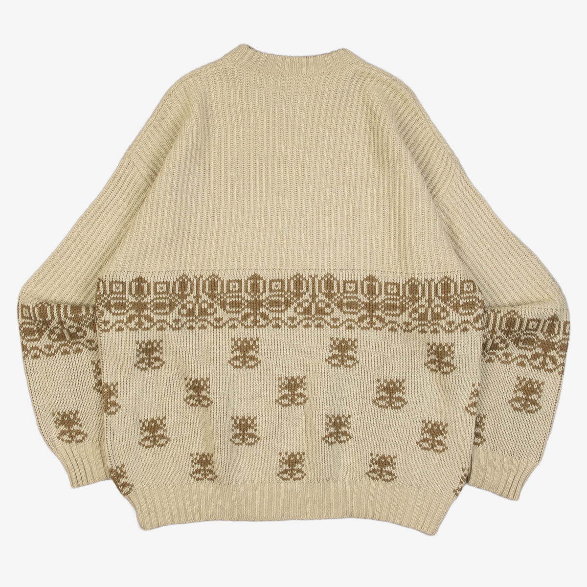MEN'S VINTAGE 1980S PATTERNED RIBBED KNITTED JUMPER - LARGE