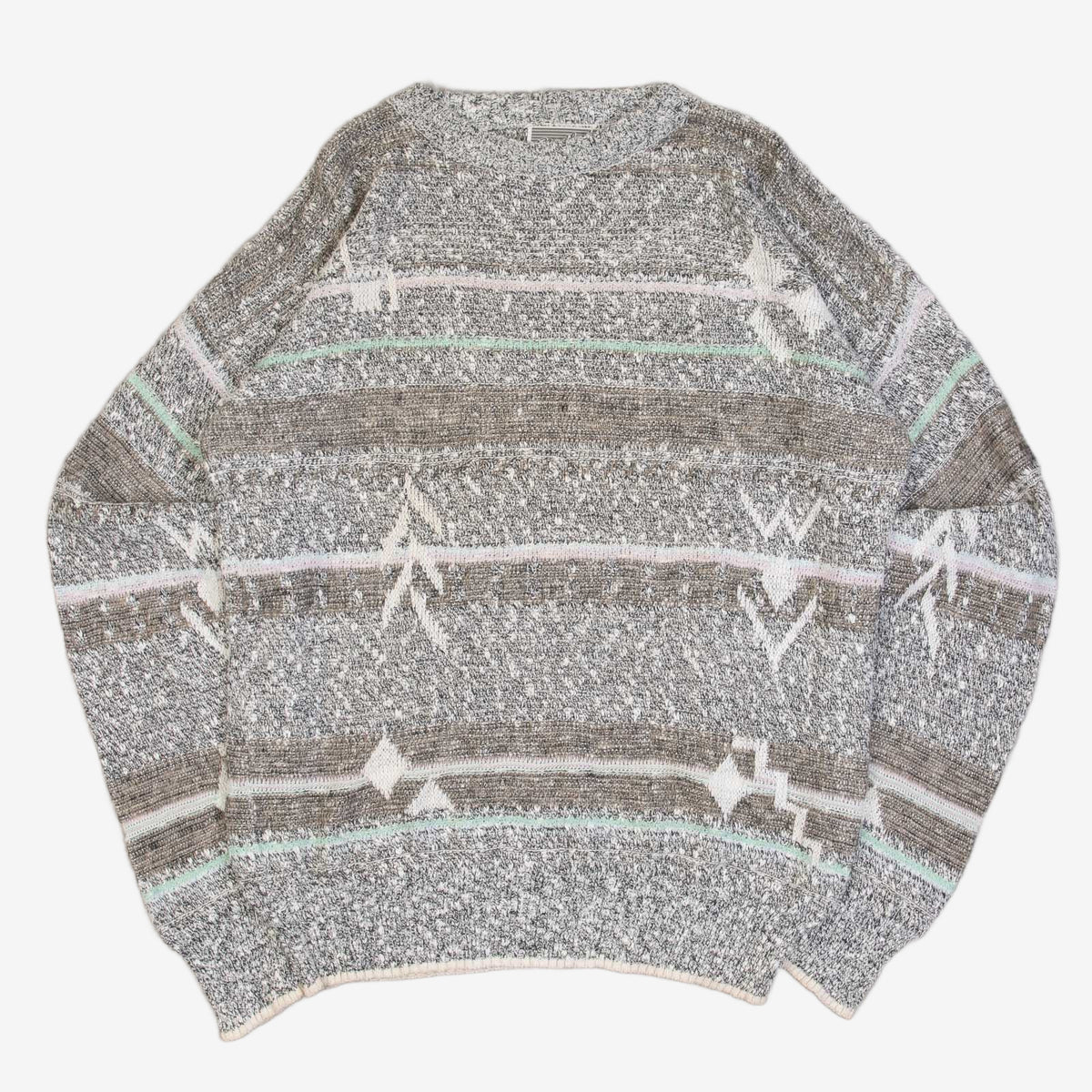 MEN'S VINTAGE 1990S PATTERNED KNITTED JUMPER - MEDIUM