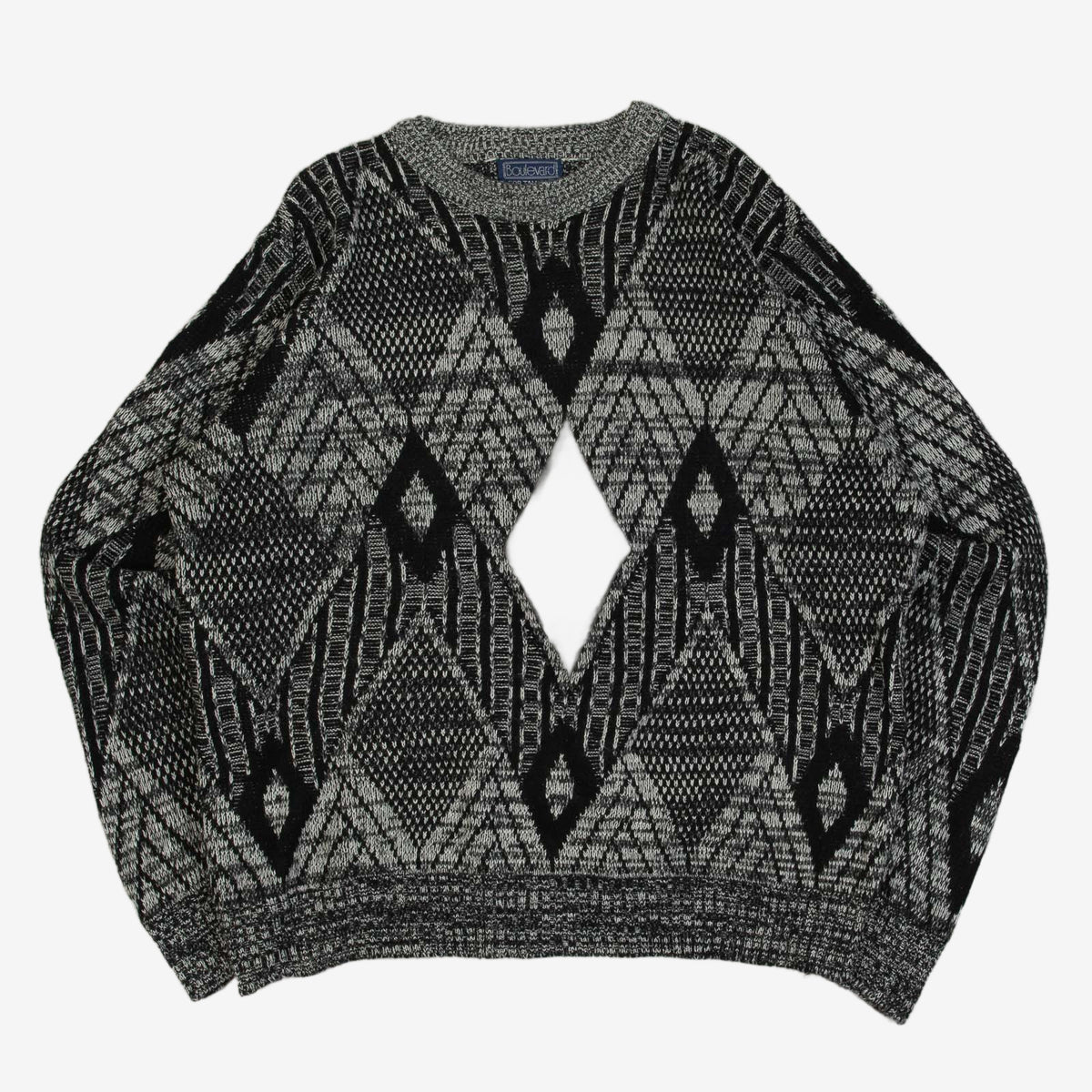 MEN'S VINTAGE 1990S PATTERNED LEATHER PATCH JUMPER - X-LARGE TALL