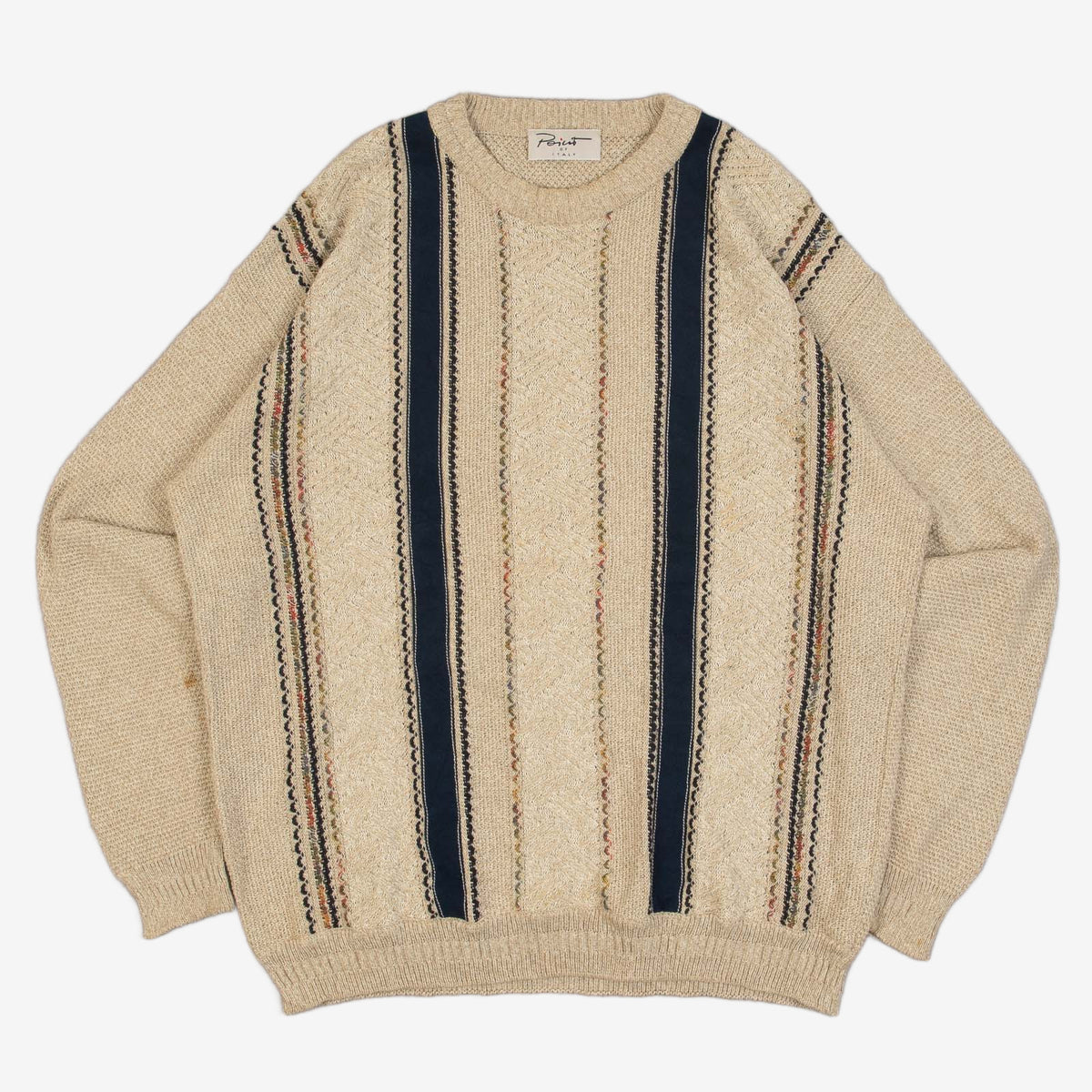 MEN'S VINTAGE 1980S STRUCTURED PATTERNED KNITTED JUMPER - X-LARGE