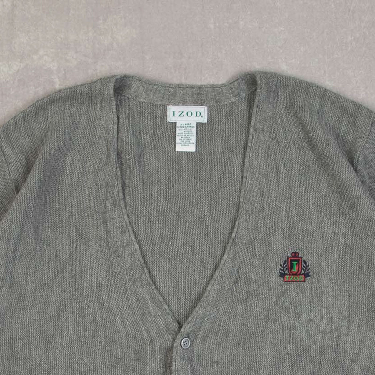 MEN'S VINTAGE 1990S IZOD KNITTED CARDIGAN - X-LARGE