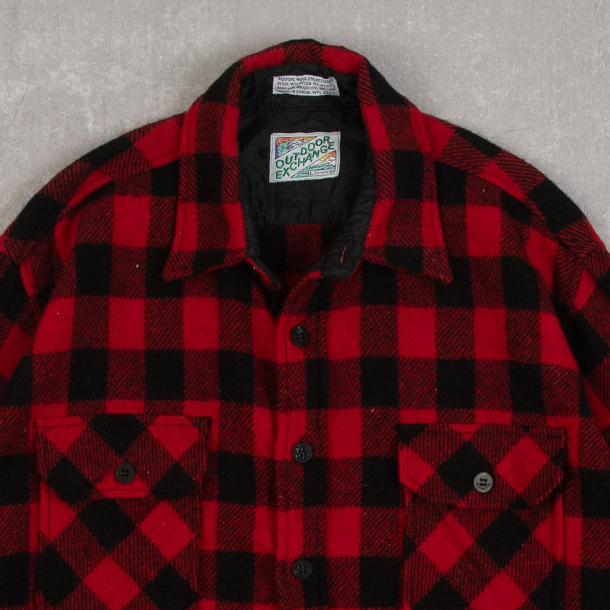 MEN'S VINTAGE 1980S WOOL CHECKED CPO SHIRT - LARGE