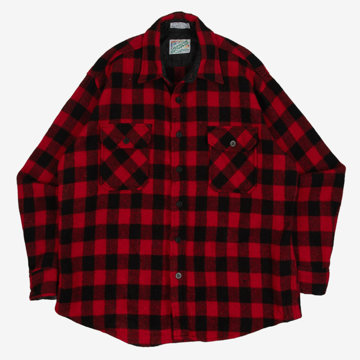 MEN'S VINTAGE 1980S WOOL CHECKED CPO SHIRT - LARGE