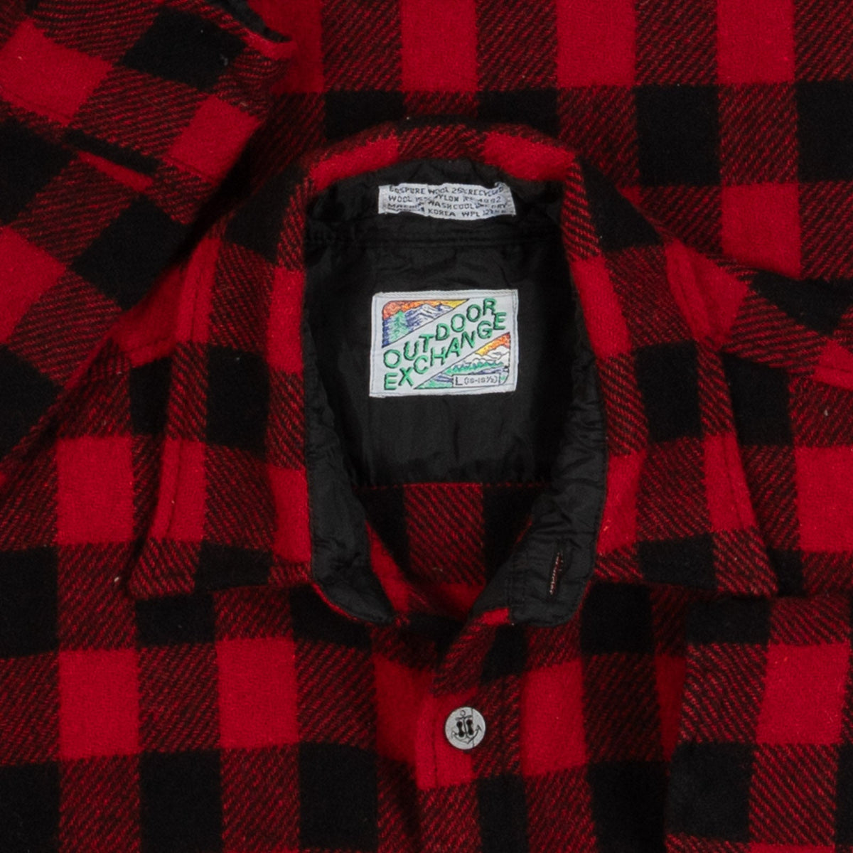 MEN'S VINTAGE 1980S WOOL CHECKED CPO SHIRT - LARGE
