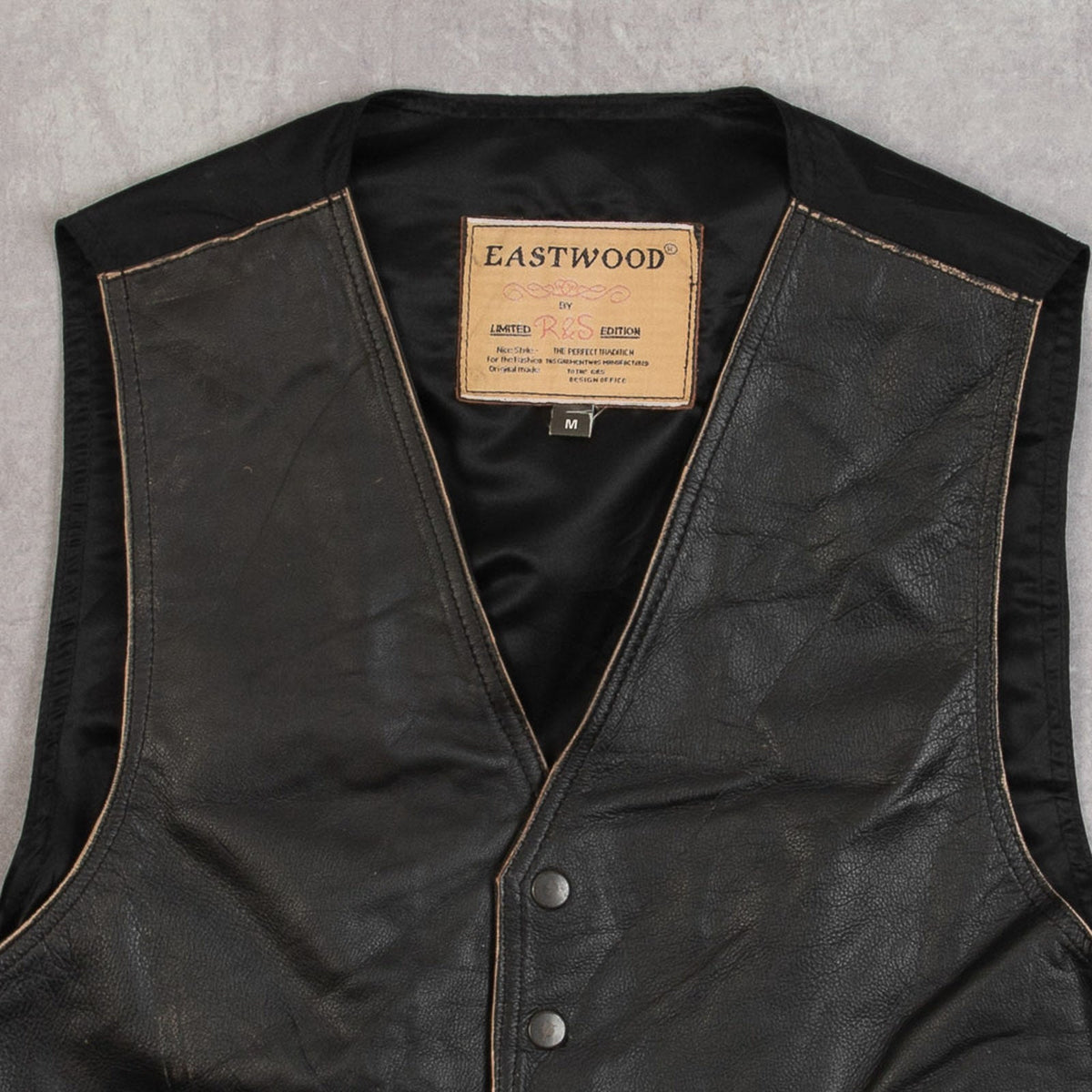 MEN'S VINTAGE 1980S LEATHER GILET VEST JACKET - MEDIUM