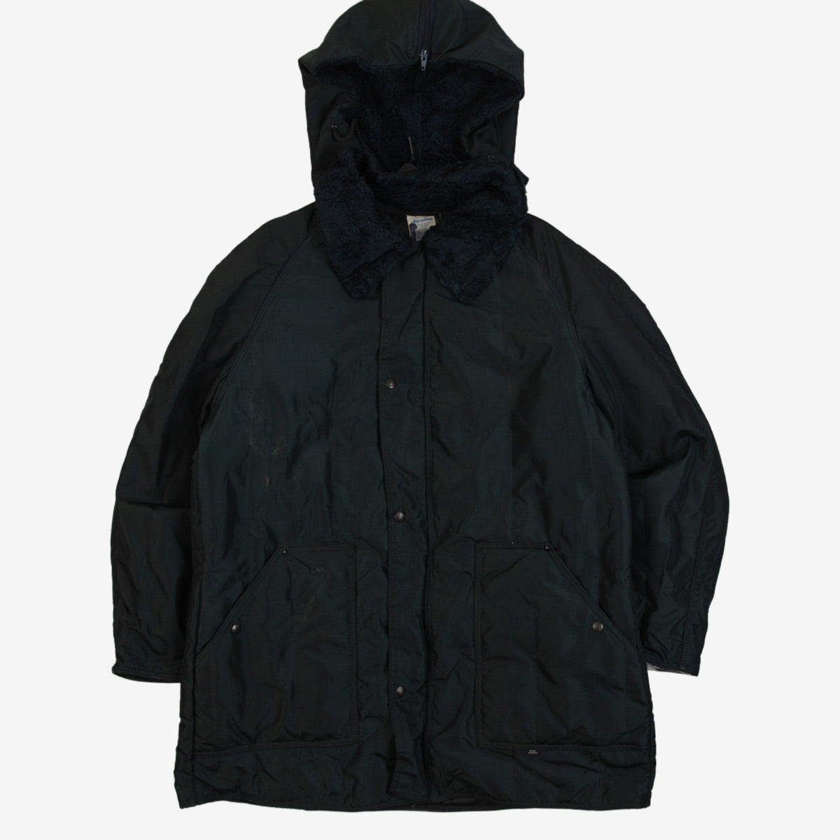MEN'S VINTAGE 1980S HOODED SHERPA COLLARED PARKA JACKET - X-LARGE