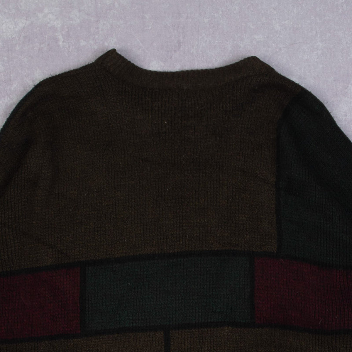 MEN'S VINTAGE 1980S SLC BLOCK PATTERNED KNITTED JUMPER - X-LARGE