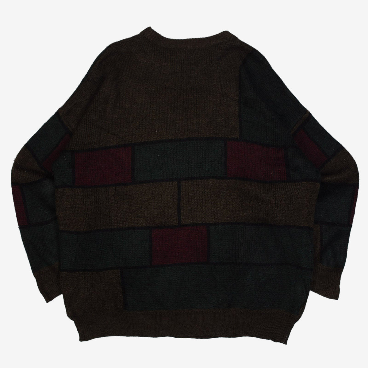 MEN'S VINTAGE 1980S SLC BLOCK PATTERNED KNITTED JUMPER - X-LARGE