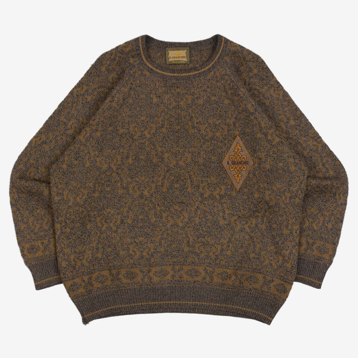 WOMEN'S VINTAGE 1980S IL GRANCHIO PATTERNED KNITTED JUMPER - X-LARGE