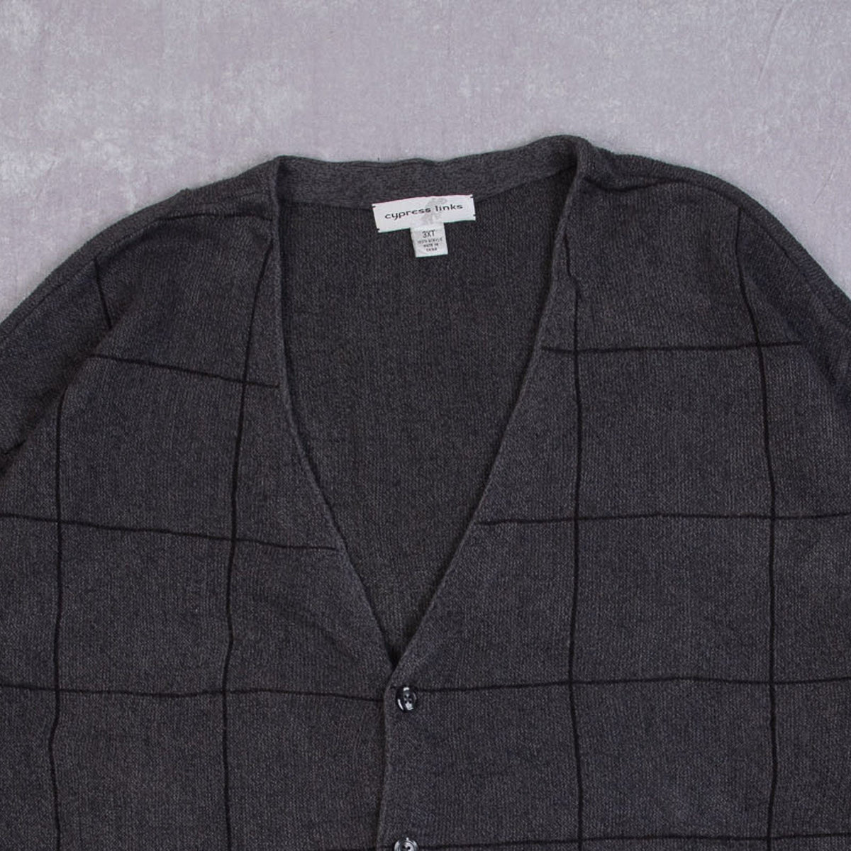 MEN'S VINTAGE 1990S GRID PATTERNED KNITTED CARDIGAN - XX-LARGE