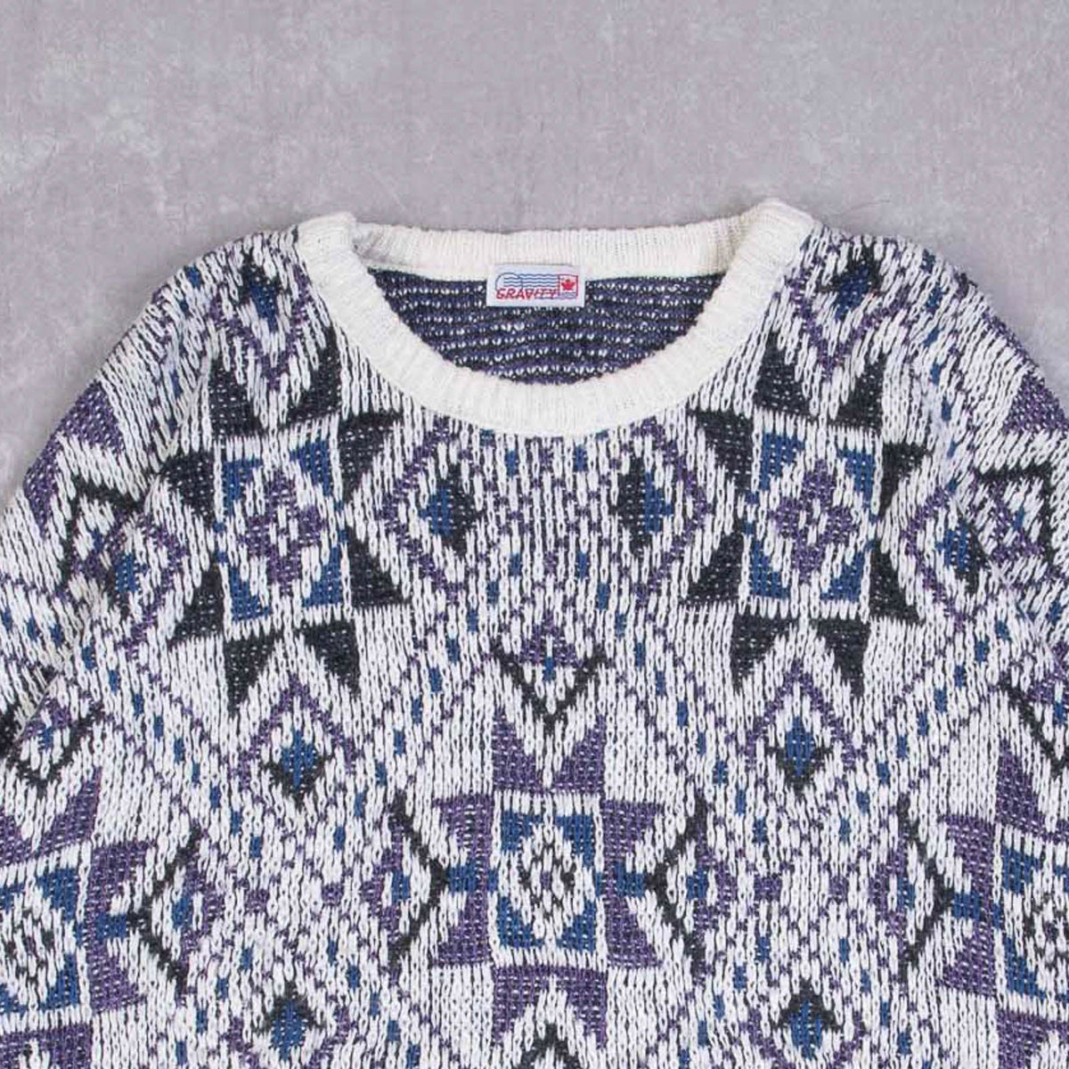 MEN'S VINTAGE 1980S STAR PATTERNED KNITTED JUMPER - LARGE