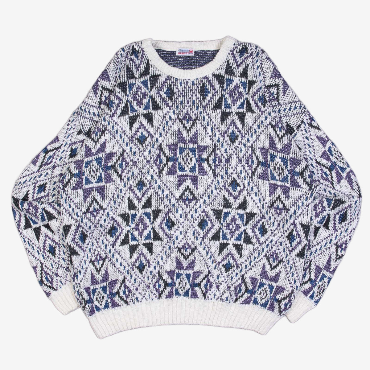 MEN'S VINTAGE 1980S STAR PATTERNED KNITTED JUMPER - LARGE