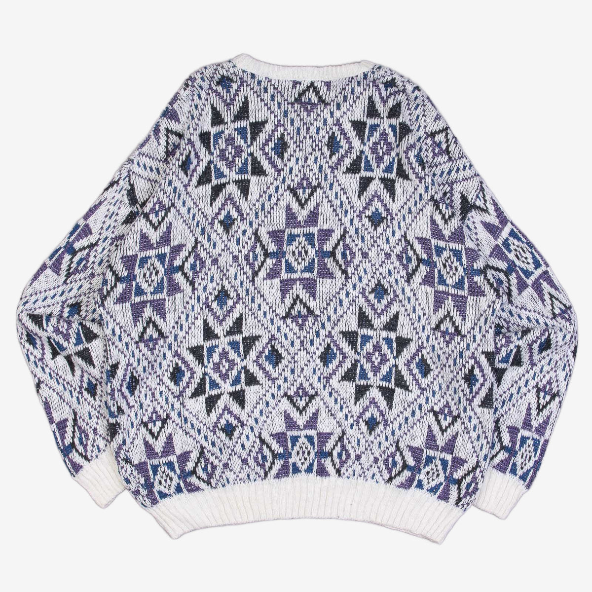 MEN'S VINTAGE 1980S STAR PATTERNED KNITTED JUMPER - LARGE
