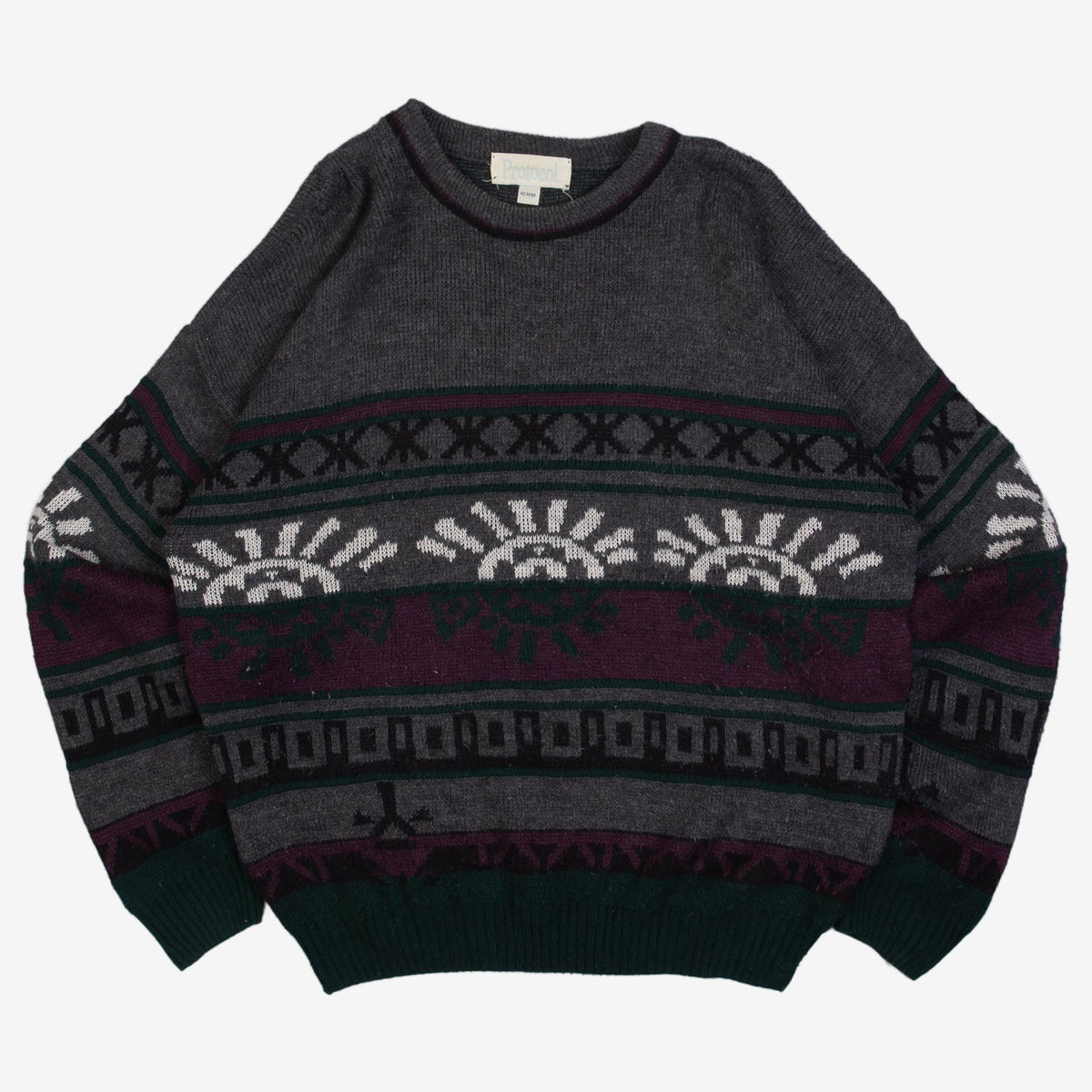 MEN'S VINTAGE 1980S PATTERNED KNITTED JUMPER - MEDIUM