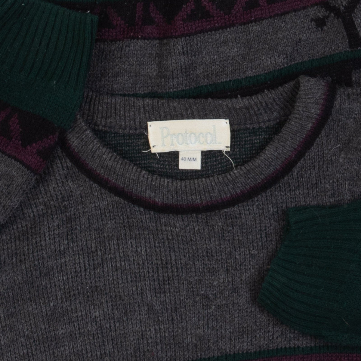 MEN'S VINTAGE 1980S PATTERNED KNITTED JUMPER - MEDIUM