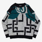 WOMEN'S VINTAGE 1990S PATTERNED KNITTED JUMPER - X-LARGE