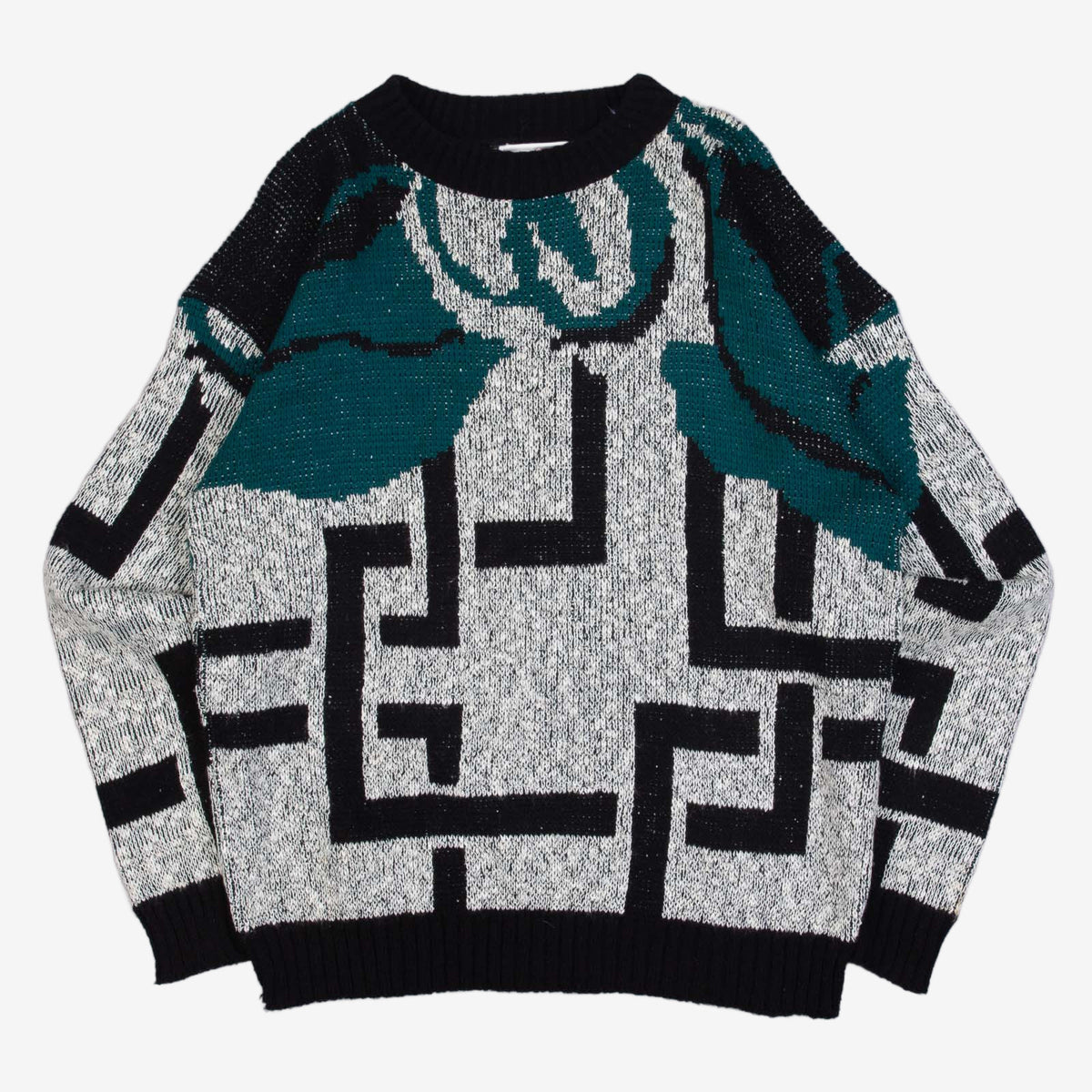 WOMEN'S VINTAGE 1990S PATTERNED KNITTED JUMPER - X-LARGE