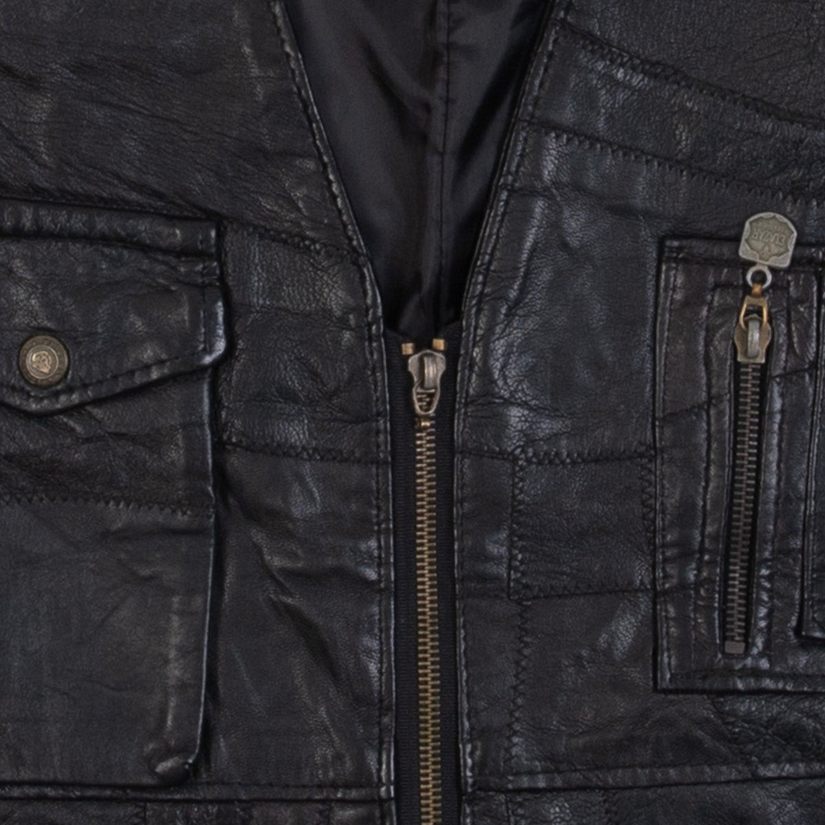 MEN'S VINTAGE 1990S LEATHER UTILITY VEST JACKET - MEDIUM