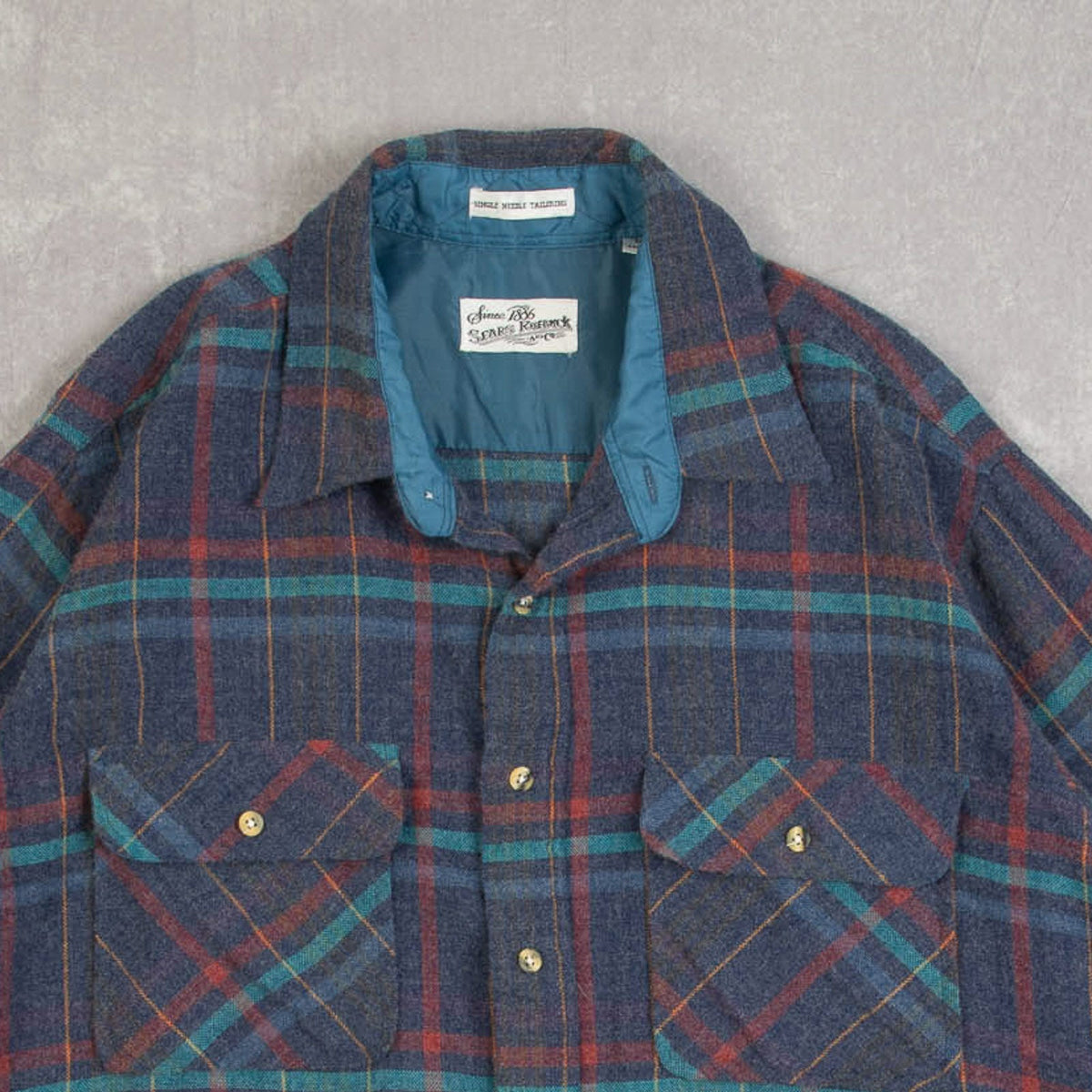 MEN'S VINTAGE 1980S SEARS WOOL CHECKED SHIRT - X-LARGE