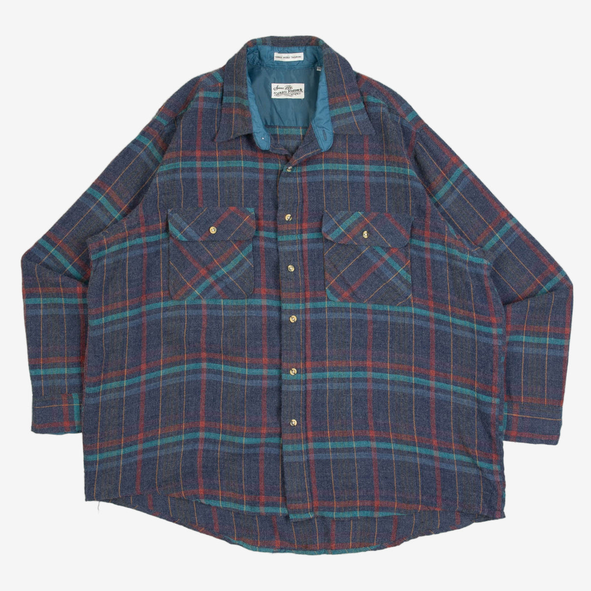 MEN'S VINTAGE 1980S SEARS WOOL CHECKED SHIRT - X-LARGE