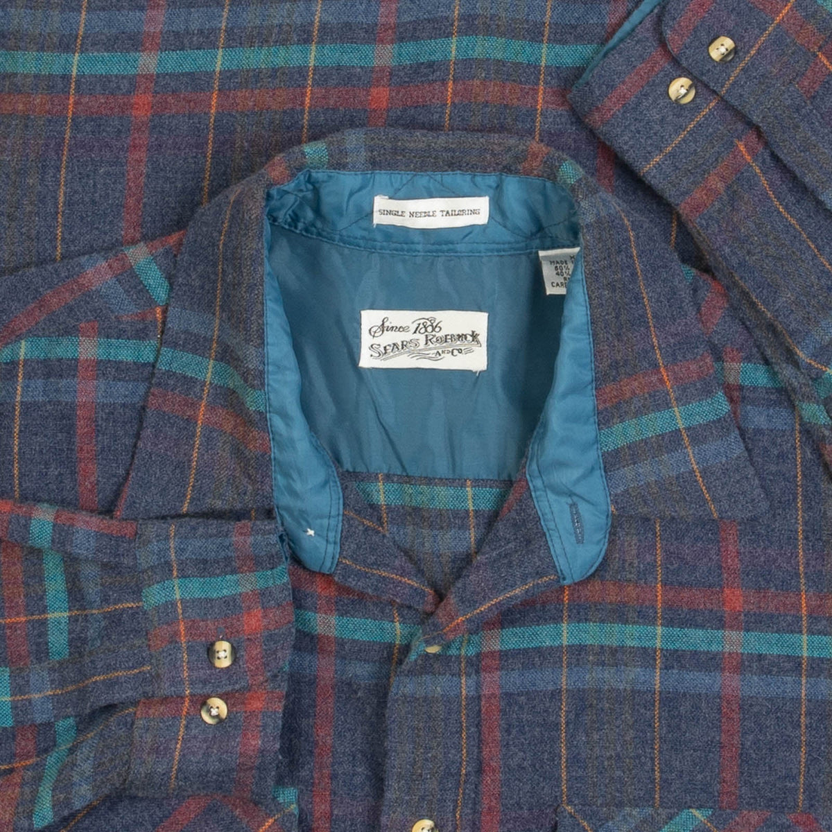 MEN'S VINTAGE 1980S SEARS WOOL CHECKED SHIRT - X-LARGE